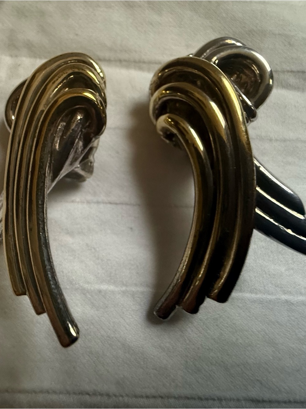 Vintage Taxco Gold Wash & Mexico Sterling Silver Abstract Wave Clip-On Earrings